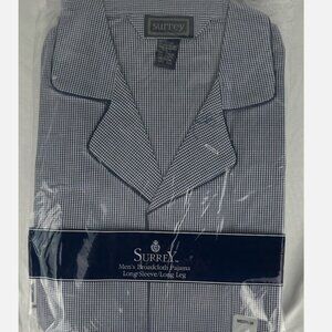 Vintage NEW Surrey Blue Plaid Checked Pajama Set PJs Mens M Long Sleeve Leg 2 PC